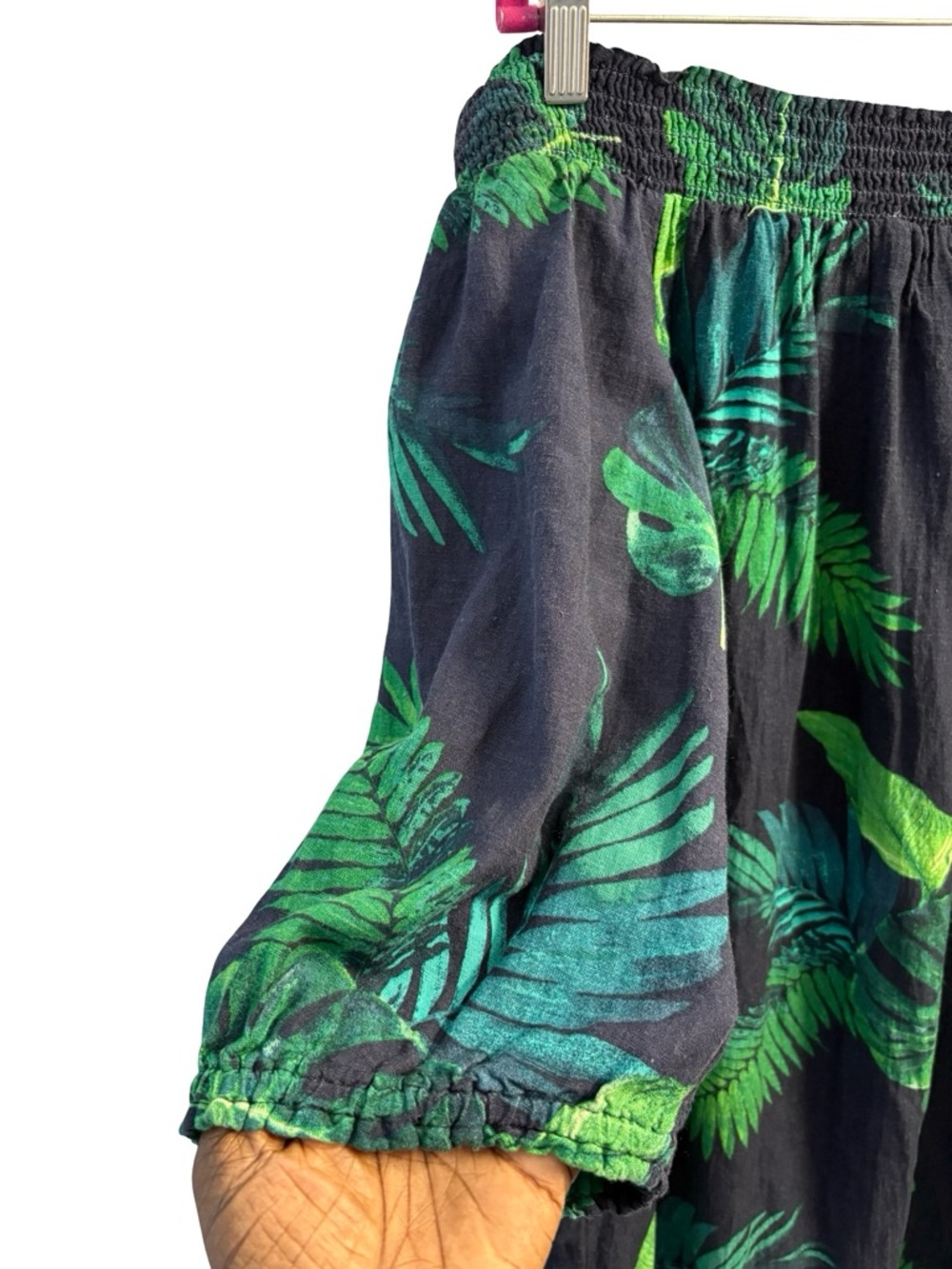 Old Navy Off-the-Shoulder Smocked Shift Dress Tropical Leaf XXL Linen Blend - Picture 9 of 11